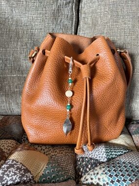 Portland Leather dune Pebbled Drawstring Bucket Bag